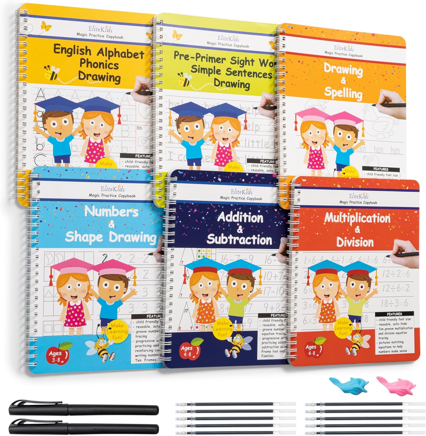 Detalle de Reusable Handwriting Practice Workbook Set for Kids – Grooved Writing & Tracing (6 Books)