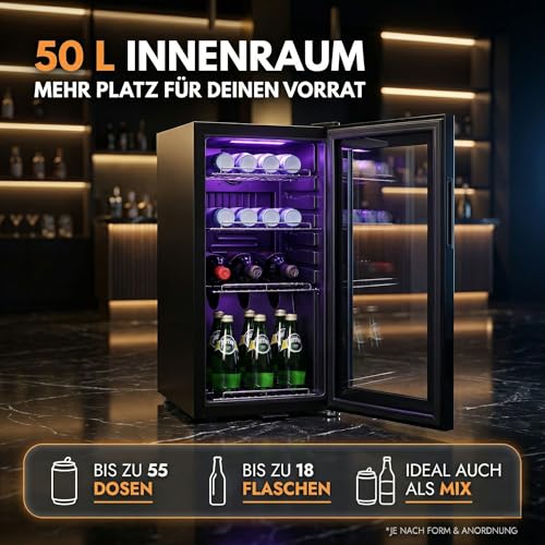 Detalle de Sommertal GK50 Getränkekühlschrank 50L – Glastür, RGB LED, Touchscreen