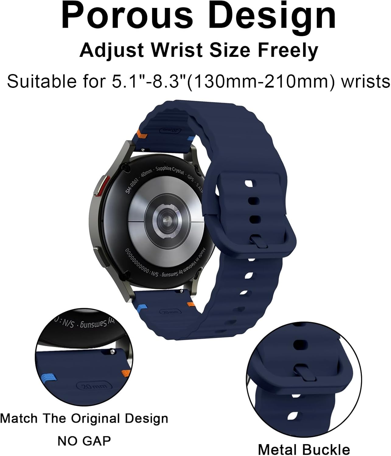 Thumbnail 3 de Aieero Silicone Watch Strap for Samsung Galaxy Watch 7/6/5/4 – 20mm Quick-Release, Gapless Band