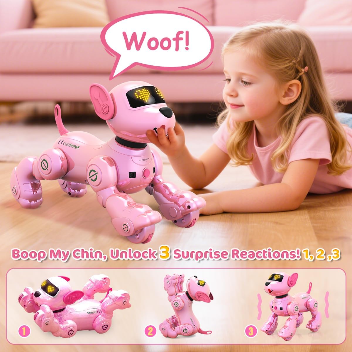 Detalle de VATOS Chien Robot Rechargeable pour Enfants – Chien Robotisé Télécommandé, 17 Fonctions Interactives, Rose