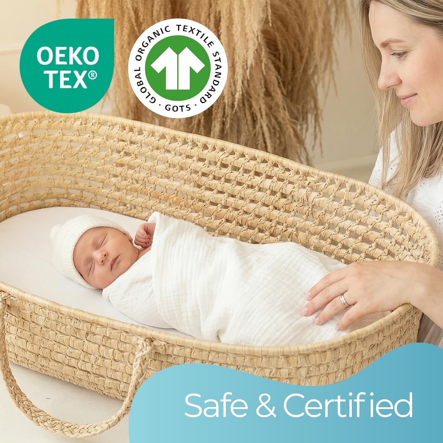 Thumbnail 1 de Comfier Sleep White Moses Basket Sheets 30x76cm (2 Pack) – Organic Cotton fitted pram & moses basket sheets