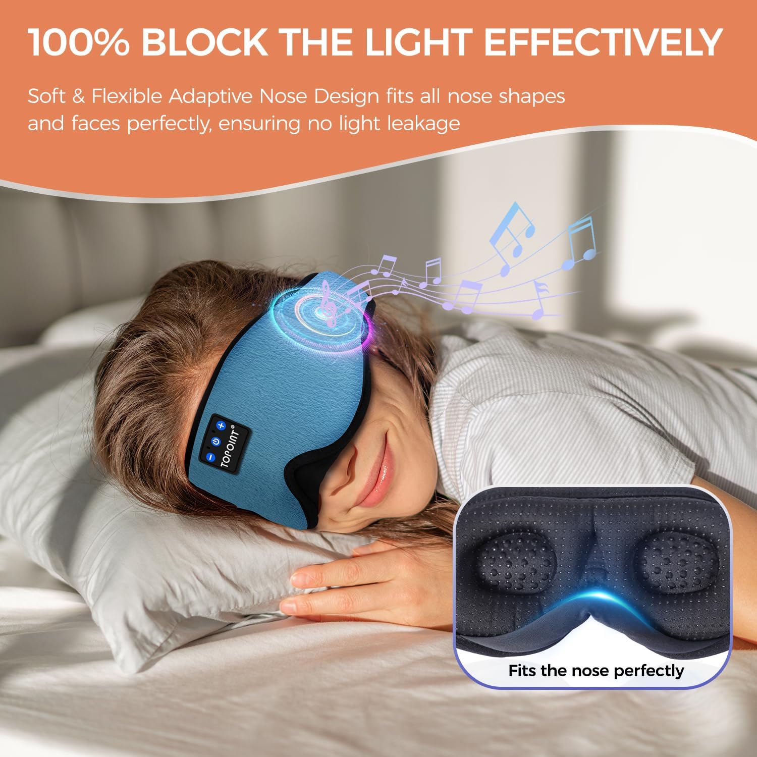 Detalle de TOPOINT Bluetooth Sleep Mask Headphones with 3D Eye Socket – Wireless Sleep Earphones