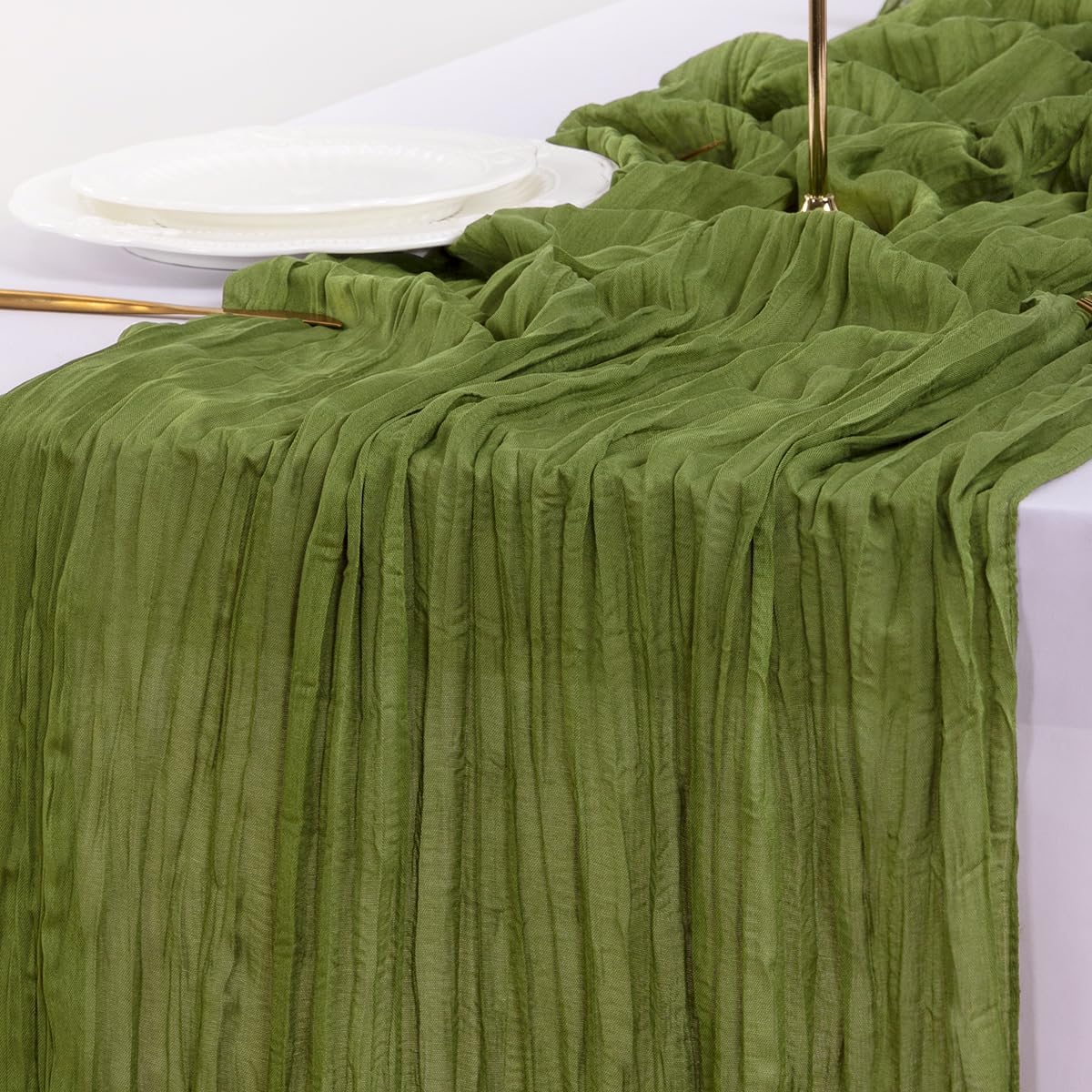 Thumbnail 5 de Socomi 120-inch Olive Green Cheesecloth Table Runner 🏺