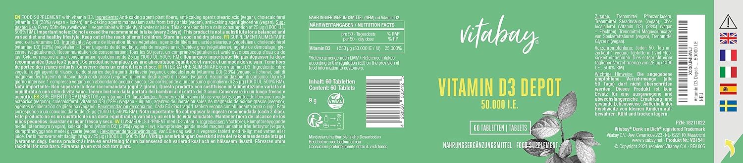 Thumbnail 6 de Vitamine D3 Depot 50.000 I.E. (vit végétal) – 60 comprimés, pour environ 50 jours