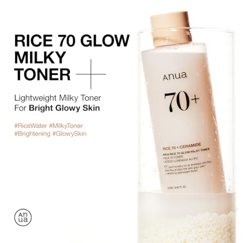 Detalle de ANUA Rice 70 Glow Milky Toner, 250ml – Glass & Dewy Skin