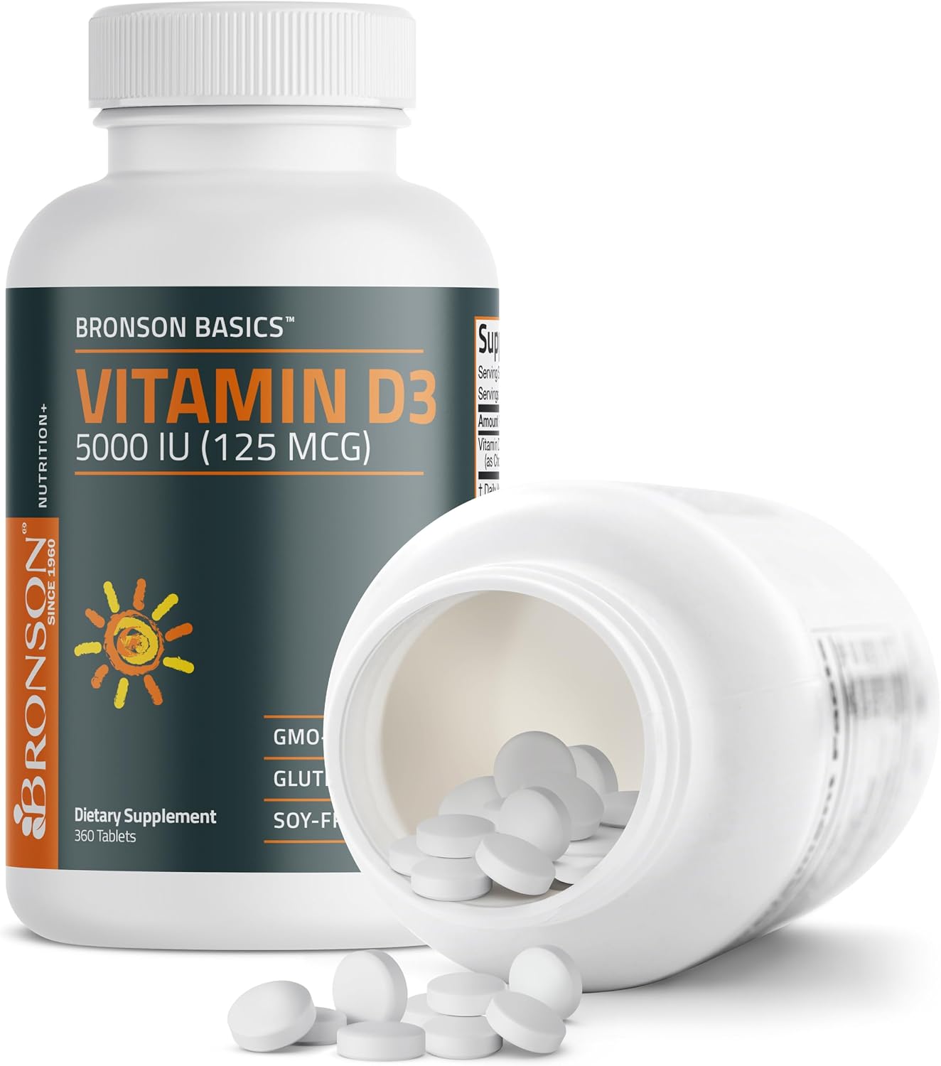 Detalle 2 de Bronson Vitamin D3 5,000 IU Tablets, 360 Count, Non-GMO, Gluten-Free