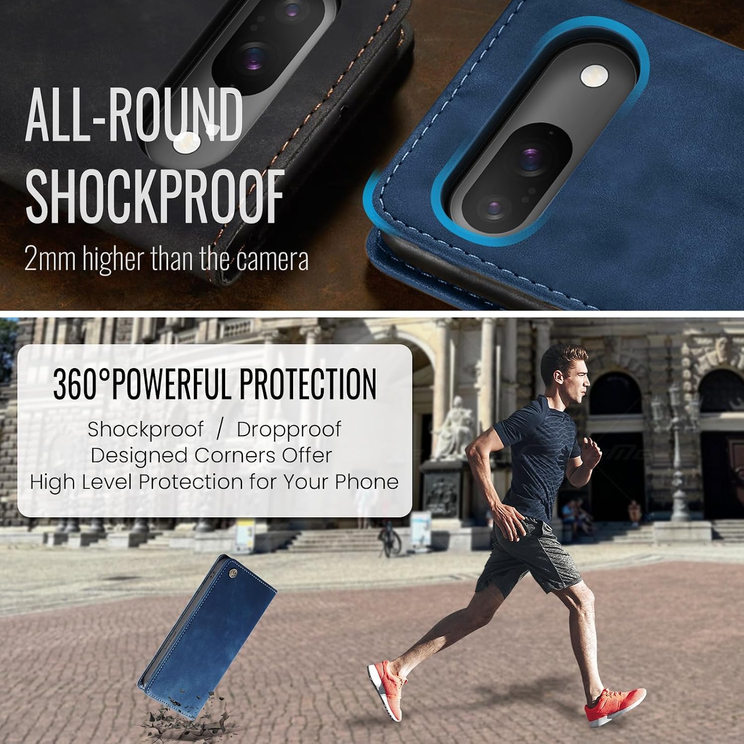 Detalle 2 de Samokor Leder-Flip-Hülle für Google Pixel 10 Pro 5G – Blau, Wallet-Stil mit Standfunktion