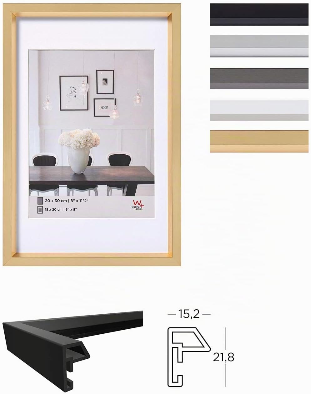 Detalle 2 de Walther Cadre Photo Design Argent 40 x 40 cm avec Passe-Partout – cadre Plastique Style Acier