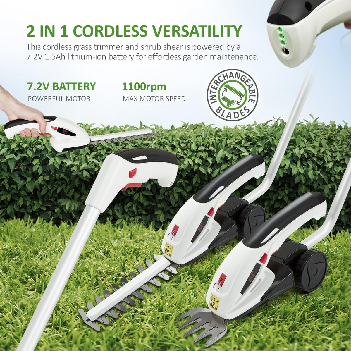 Thumbnail 1 de NETTA 4-in-1 Cordless Hedge Trimmer 7.2V (Grass Shears & Small Hedge Trimmer)