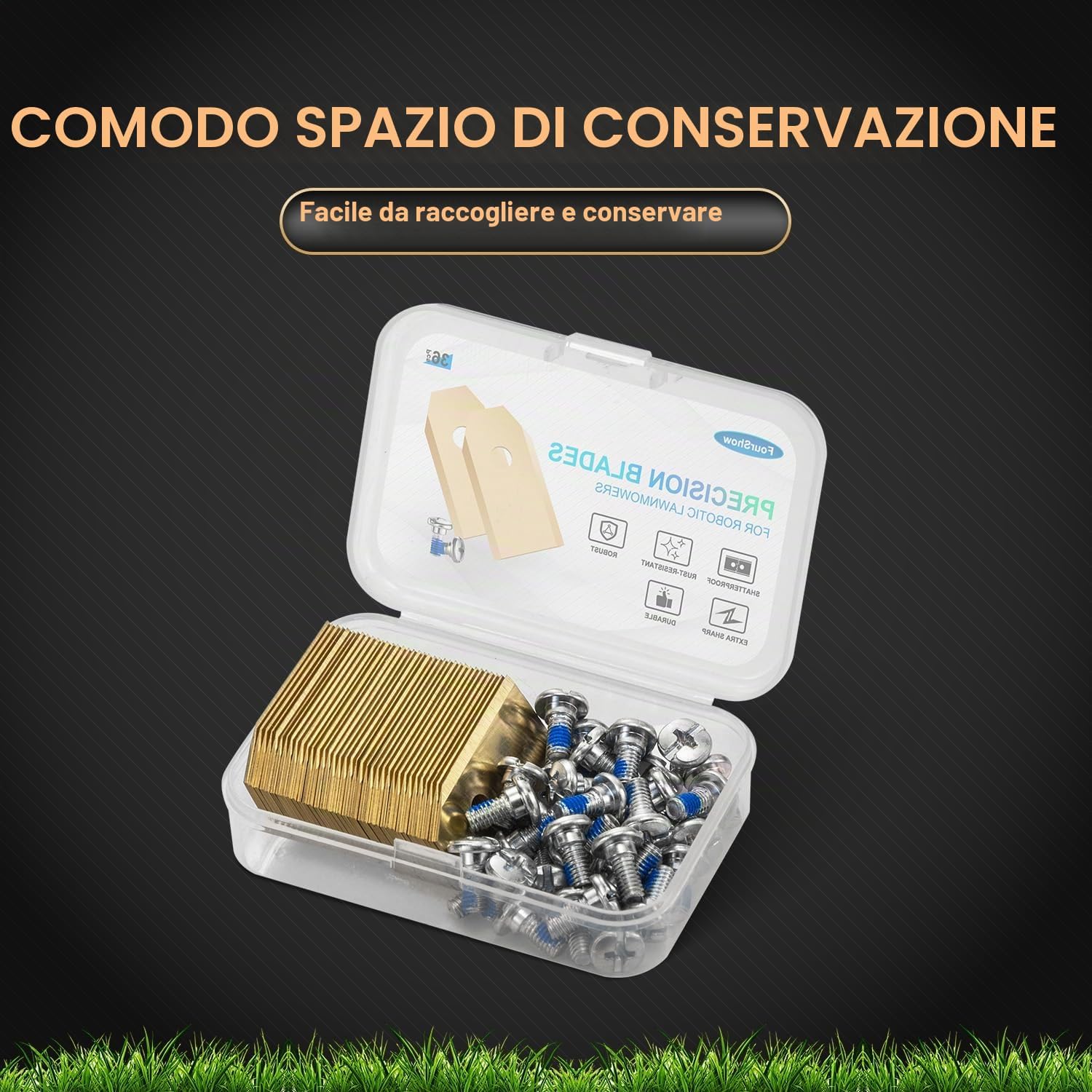 Detalle de 36 lame di ricambio compatibili Navimow: lama in acciaio inox con titanio e viti zincate