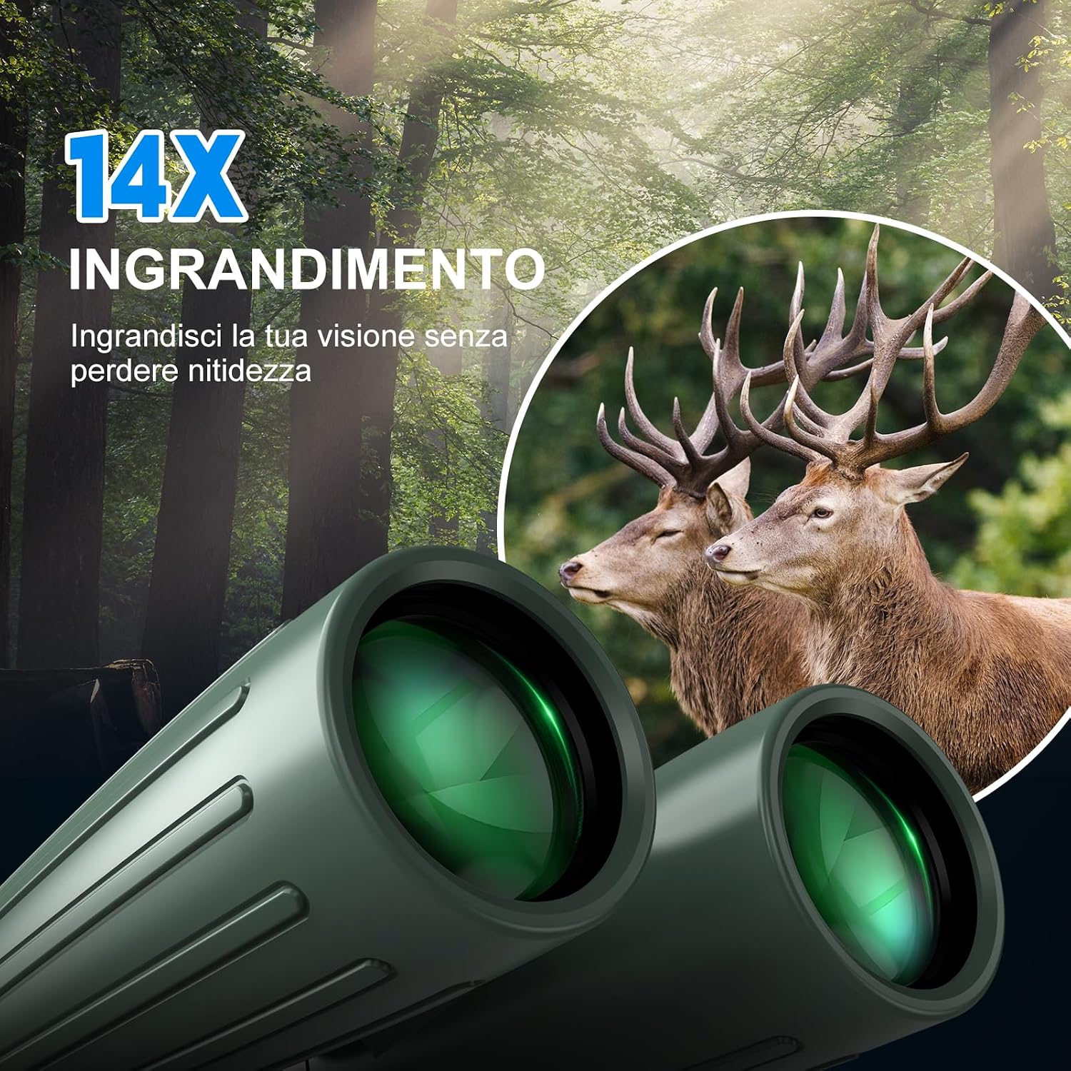Detalle de Binocolo 14x45 per adulti con adattatore smartphone, treppiede e sistema impermeabile: occhio attento alla natura