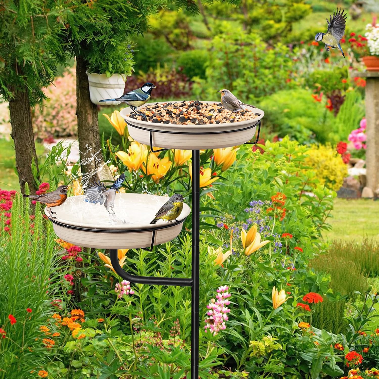 Detalle 2 de YALINKA US-QY20230812-01 Freestanding Bird Bath and Feeder, White