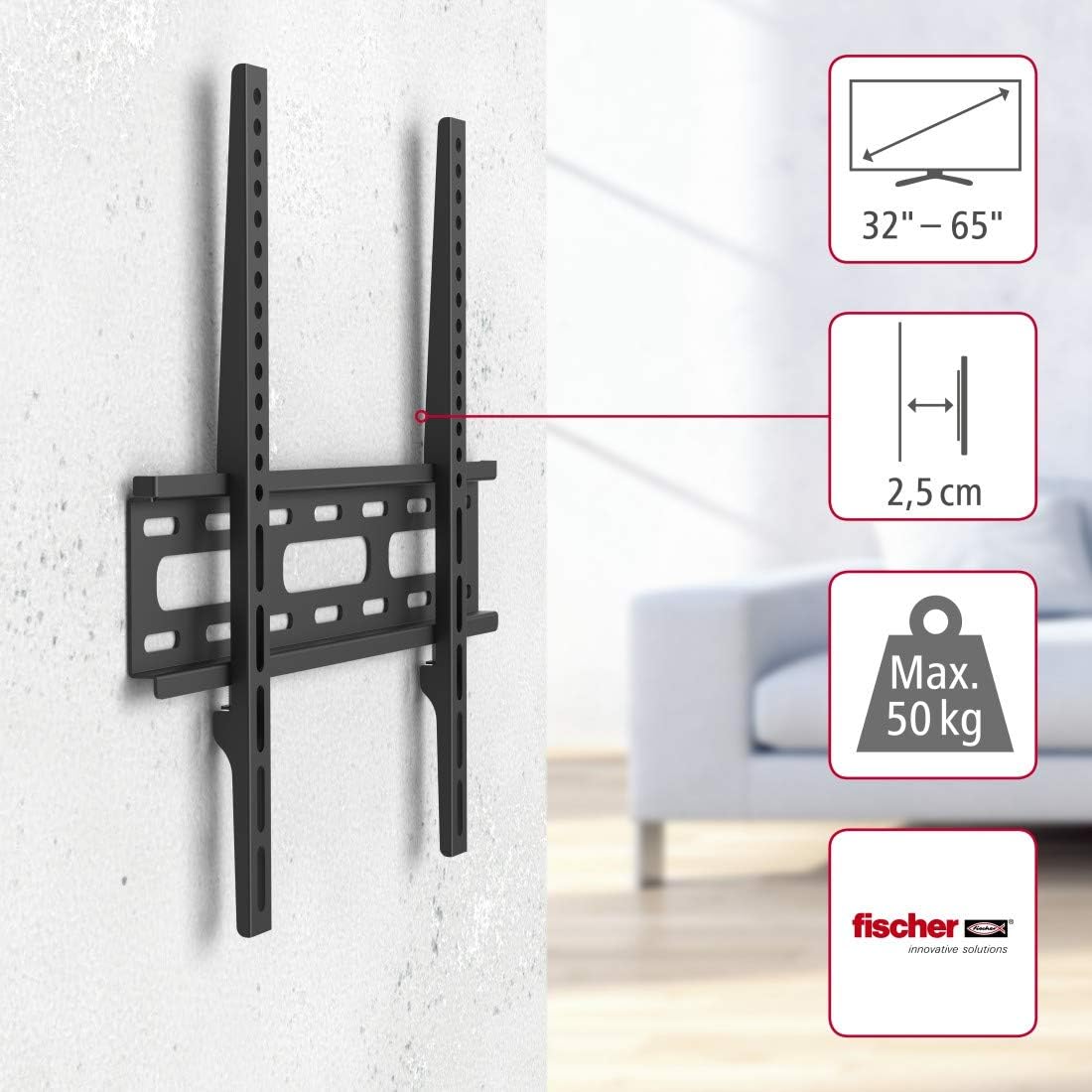 Thumbnail 3 de Hama Fixed TV Wall Mount with 10 Year Guarantee (Extra-Flat, up to 40 kg, VESA up to 400 x 400) Black