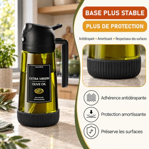 Detalle de CXINYI vaporisateur d’huile 470 ml avec bec verseur 2-en-1 et tapis silicone