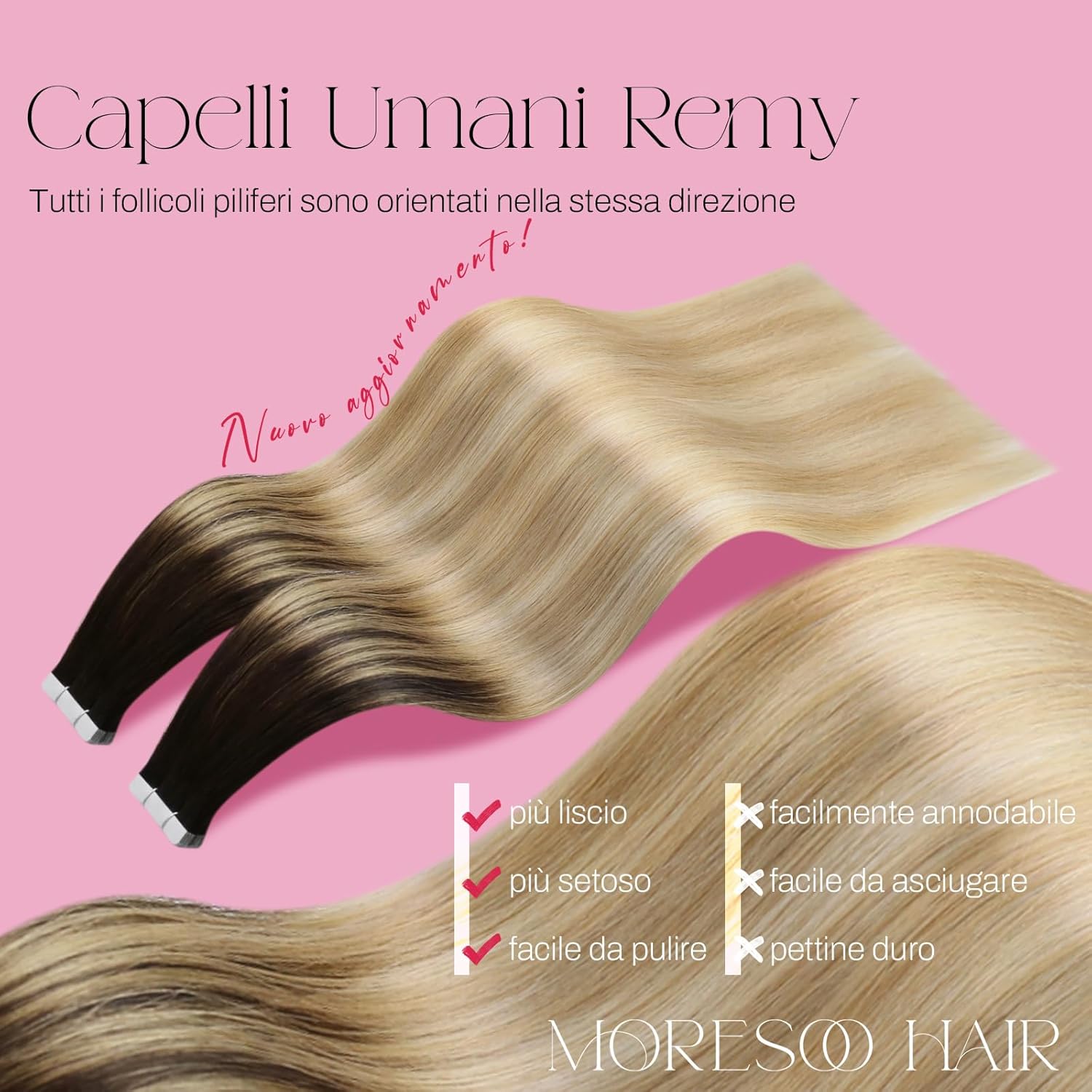 Thumbnail 1 de Moresoo Extension Capelli Veri Adesive Balayage castano scuro a biondo con nastro #2/27/613 – 55 cm, 20 pezzi