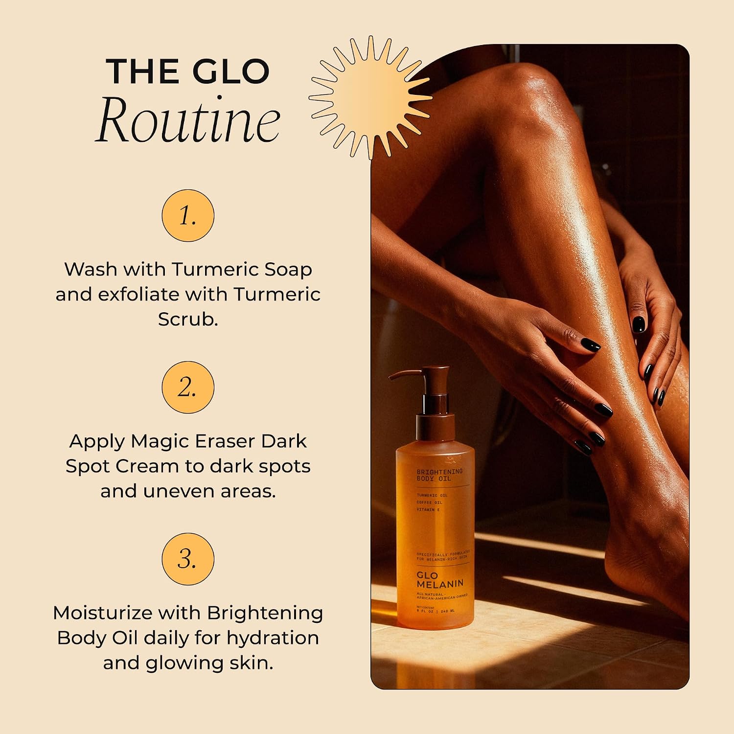 Thumbnail 6 de Glo Melanin Brightening Body Oil — Lightweight Vitamin C, Kojic Acid & Turmeric Moisturizer (8 oz / 230 ml)