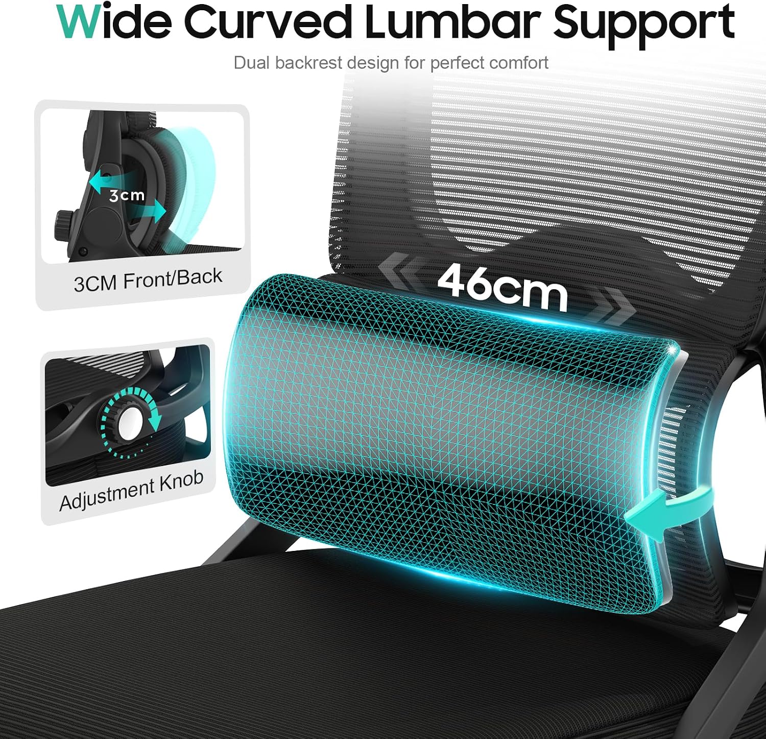 Thumbnail 1 de YONISEE Ergonomic Office Chair with Dual Backrest, 2D Lumbar Support and Adjustable Headrest