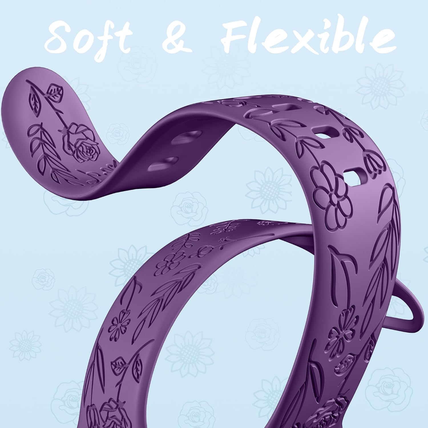 Detalle 1 de SNBLK Floral Engraved Apple Watch Bands, 6-Pack Silicone Straps