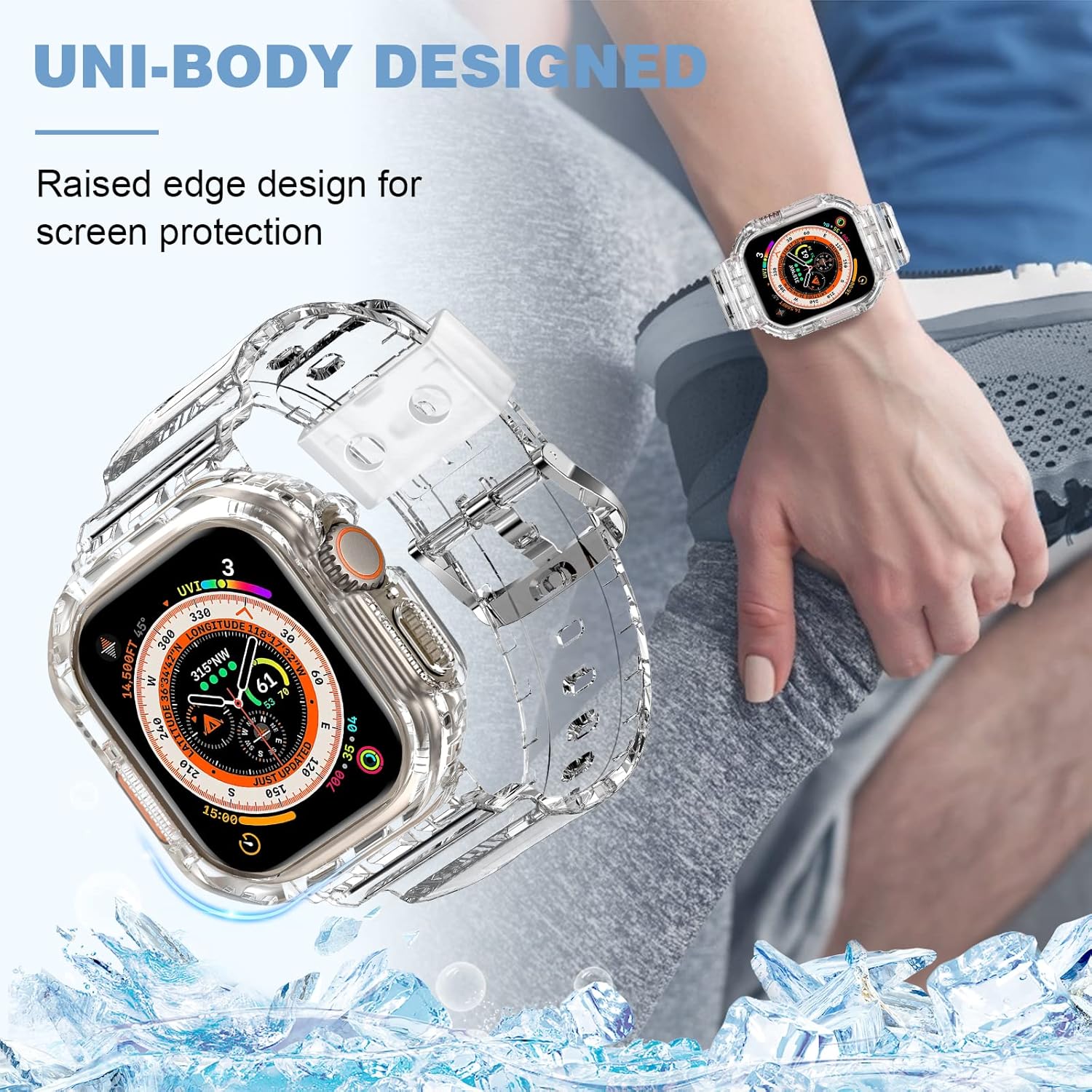 Thumbnail 4 de XYF Crystal Clear Apple Watch Ultra 3 Band (49mm) with Bumper Case, soft transparent TPU