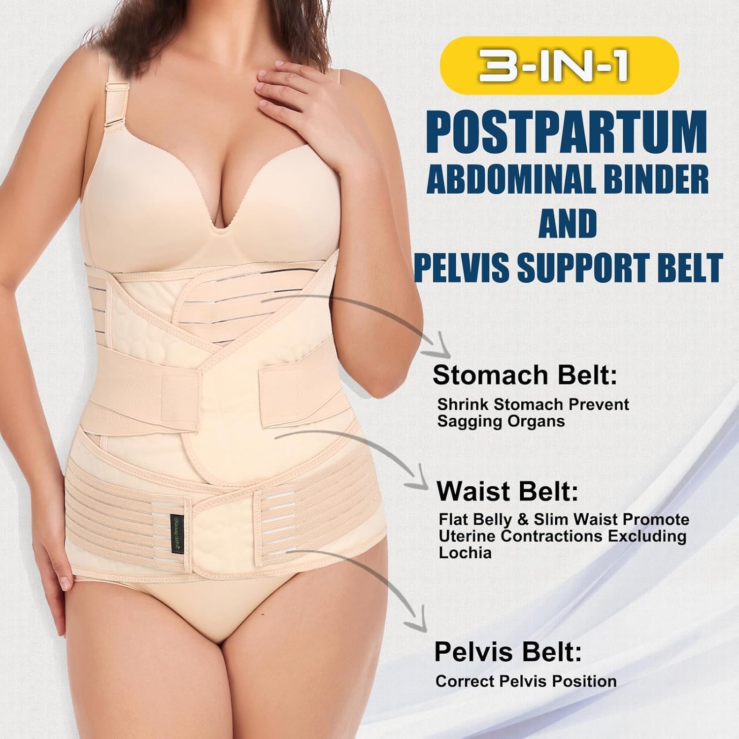 Detalle de ChongErfei 3 in 1 Postpartum Belly Wrap – 3-in-1 Belly/Waist/Pelvis Belt for Postpartum Support