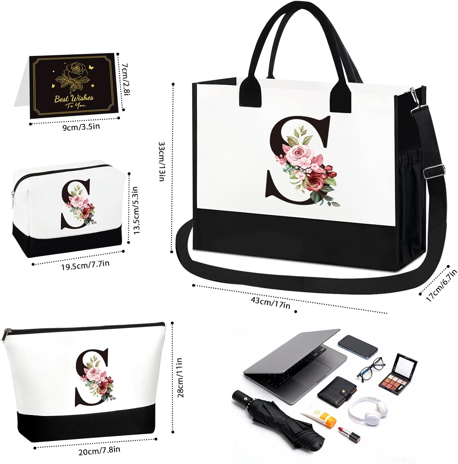 Thumbnail 4 de Birthday Gifts for Women: Initial Canvas Tote Bag & Makeup Bag (S)