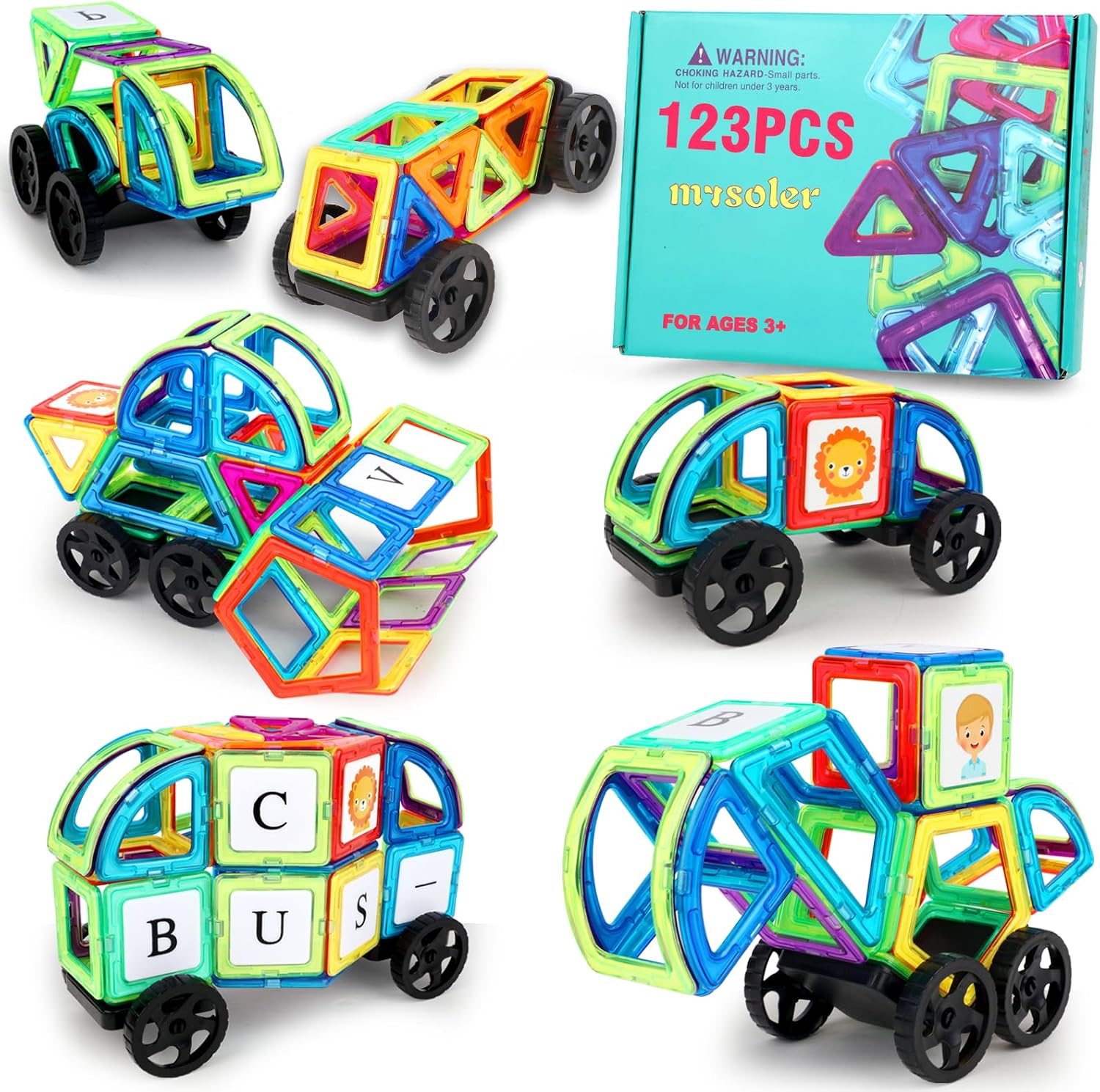 Detalle de mysoler Magnetische Bausteine – 123-teiliges Magnetspielzeug für Kinder ab 2 Jahren