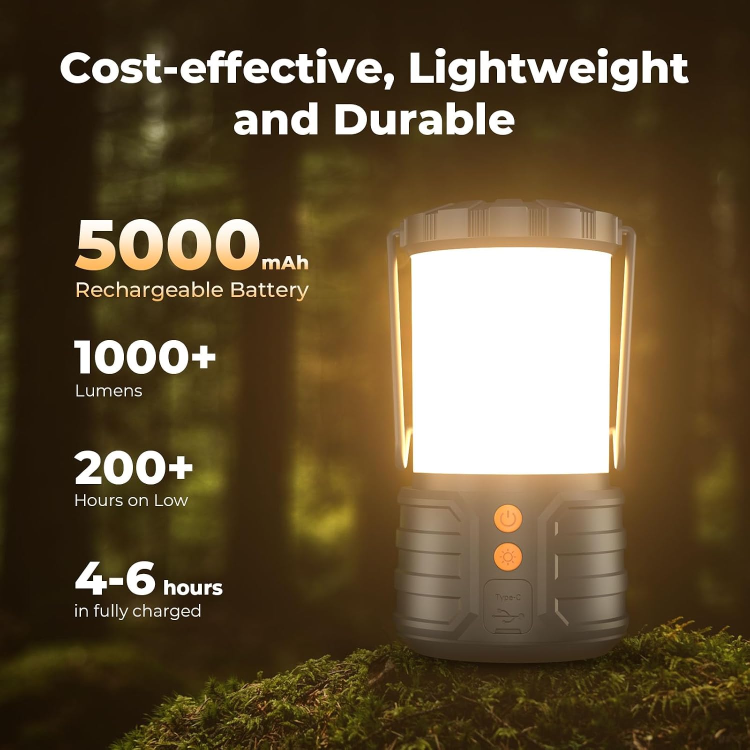 Detalle de Rechargeable LED Camping Lantern with 5000mAh Battery, 3 Colours & IPX4 Waterproof (Power Bank Design)