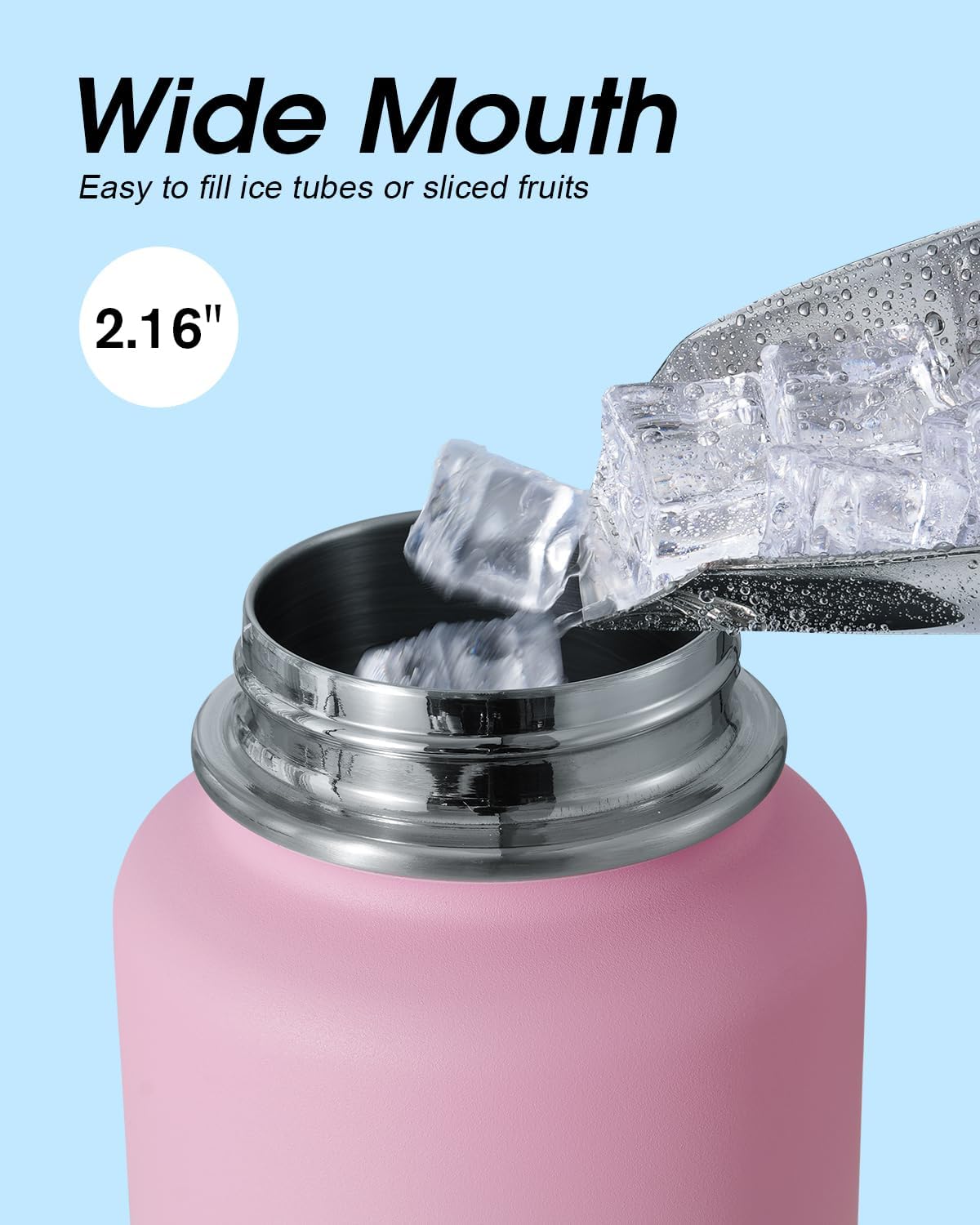 Detalle de Coolflask Long-lasting insulated water bottle, 40 oz, 3 lids, Bubblegum Princess