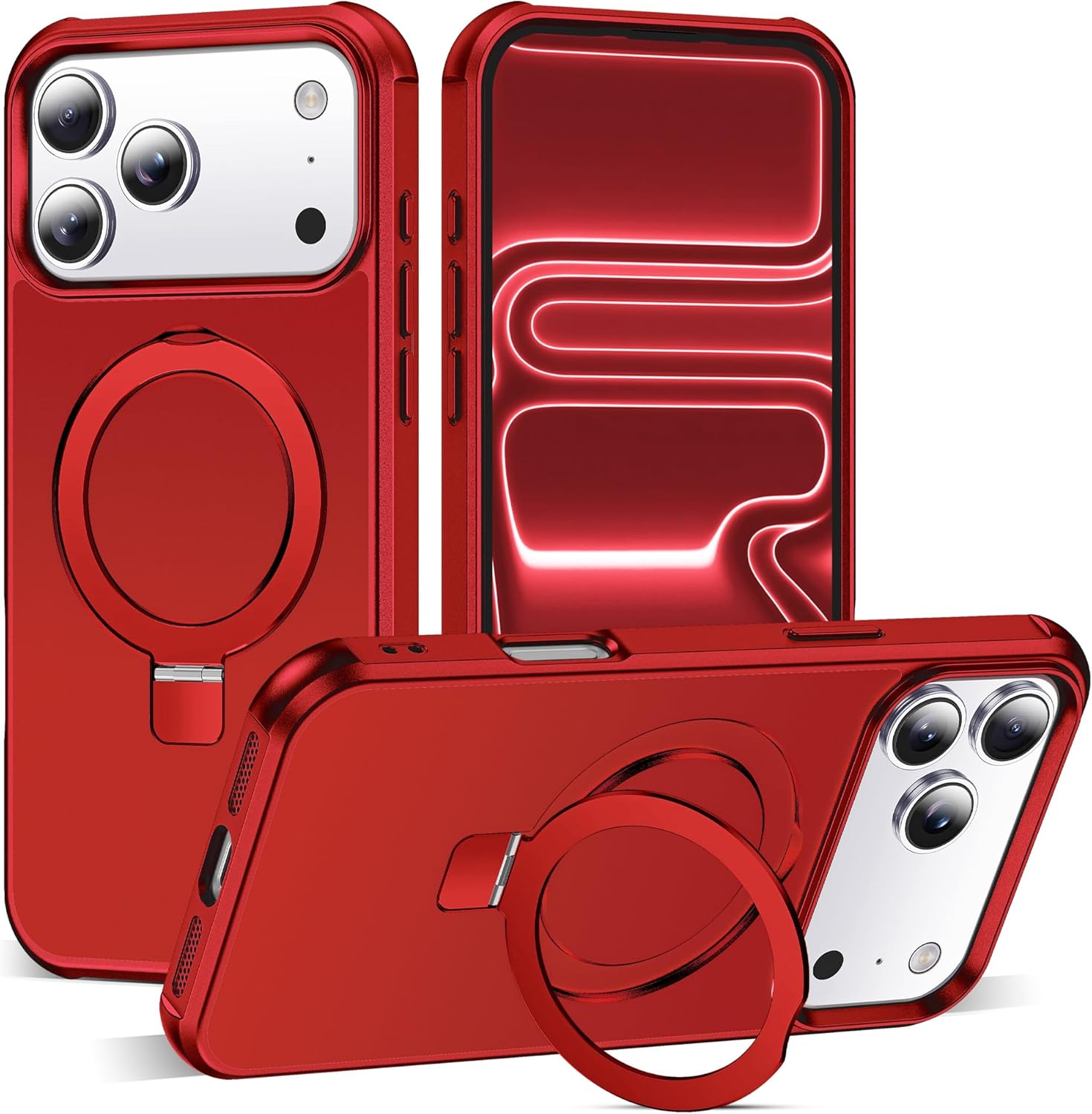 Detalle de Skylmw SKYLMW Compatible with iPhone 17 Pro Max Case (6.9") with Invisible Magnetic O-Ring Stand, Mag-Safe, Red