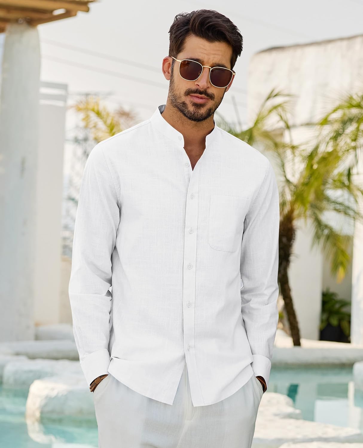 Thumbnail 4 de J.VER Leinenhemd Herren Langarm mit Stehkragen – atmungsaktives Leinen-Baumwoll-Shirt, Regular Fit