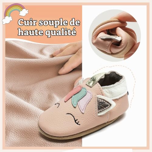 Detalle de IceUnicorn Chausson Bébé Cuir Souple Licorne Rose – 18-24 mois