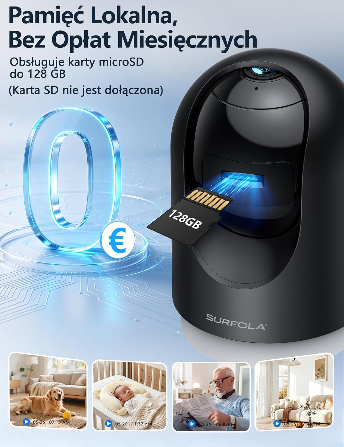 Detalle de Surfola WS03 – kamera wewnętrzna 2K z obrotem 355° i śledzeniem ruchu