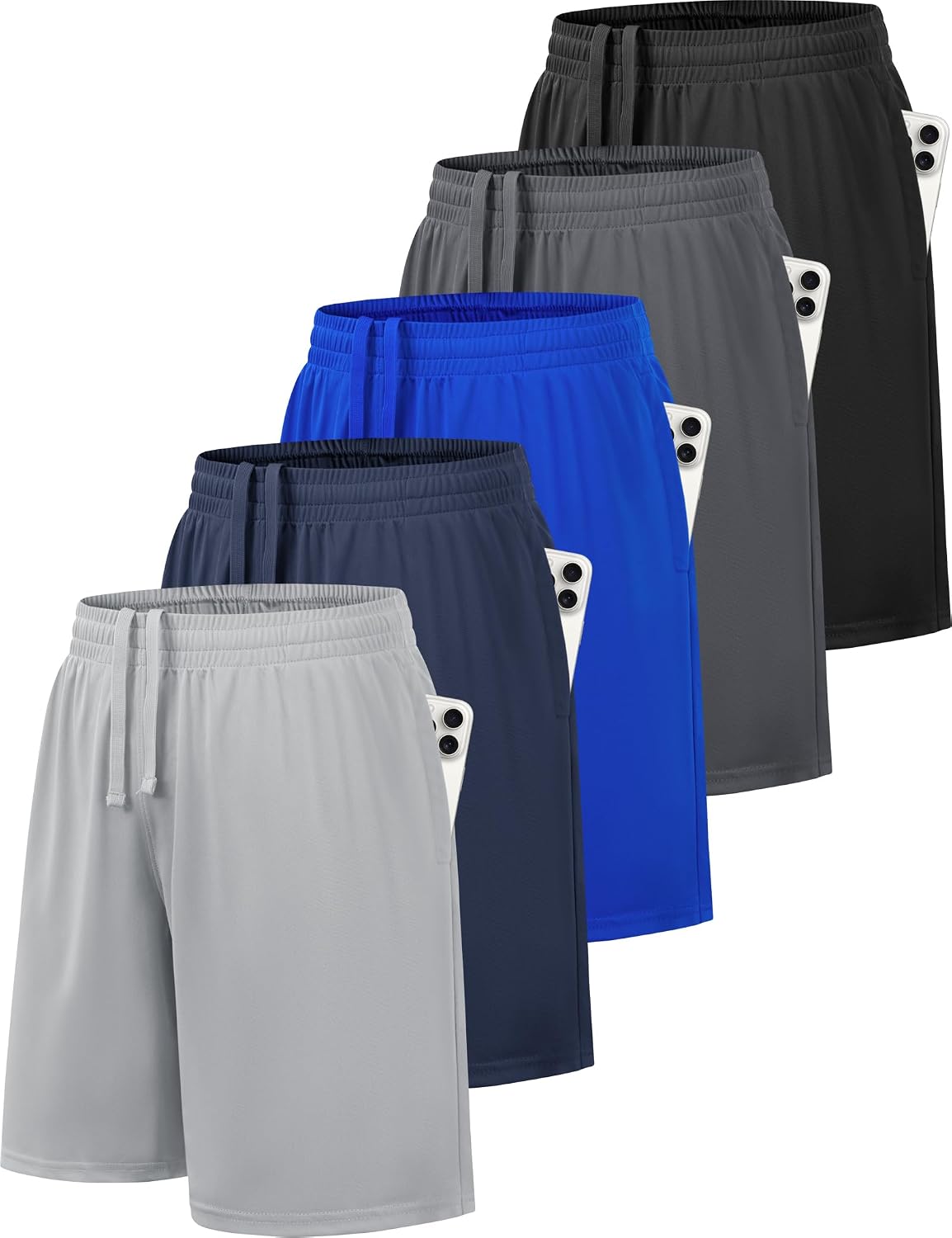 Detalle 2 de GetGigt Kurze Hosen Jungen – Sport Shorts im 3-/5er-Pack, mit Taschen und Schnell Trocken