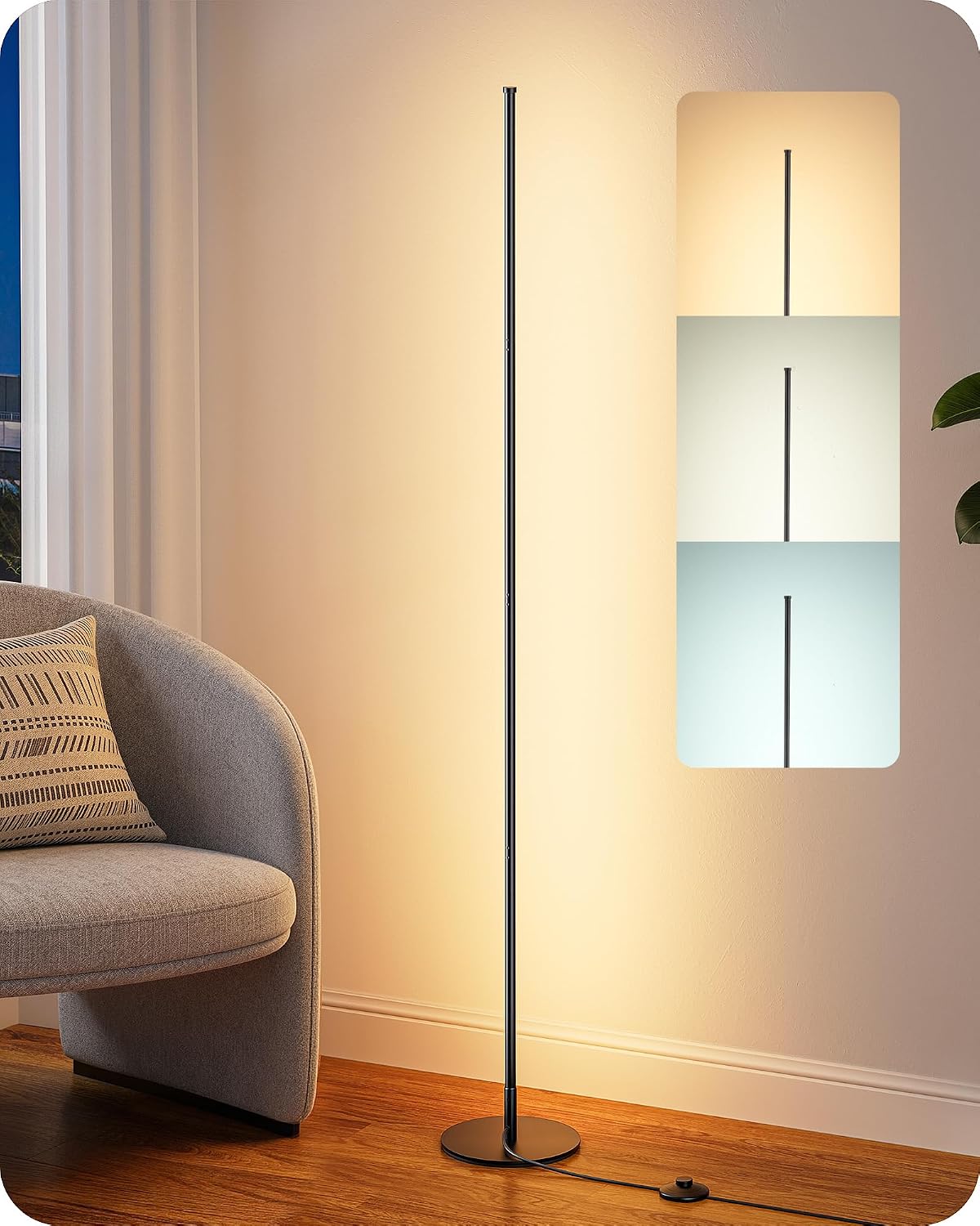 Detalle de EDISHINE Lampada da Terra LED regolabile con altezza e temperatura colore 3000–6000K, Nero