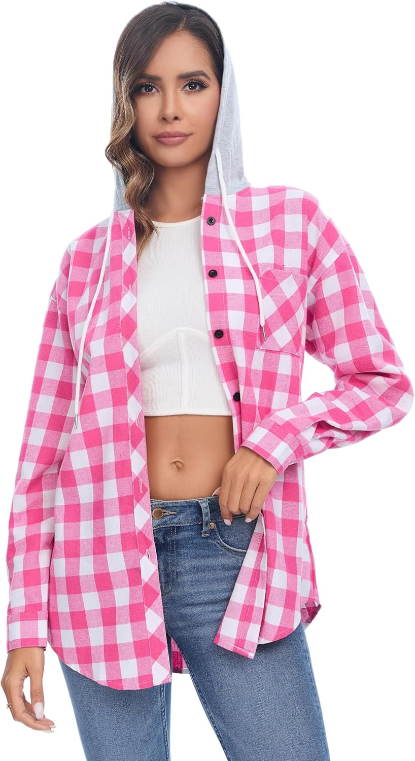 Thumbnail 3 de Damen Oversize Flanellhemd Hoodie von Jhsnjnr mit Karo-Muster und Knopfleiste