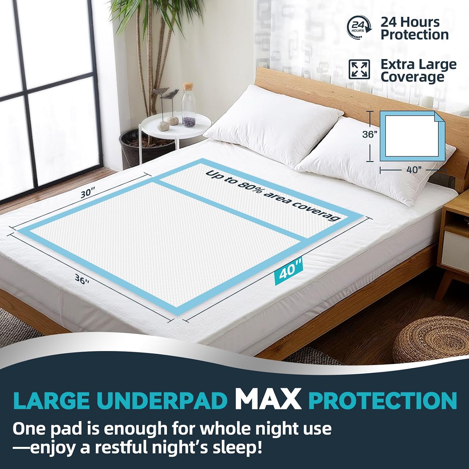 Thumbnail 1 de AAY 50 Count Extra Large Disposable Underpads (40" x 36"), Ultra-Absorbent, Leak-Proof Bed Pads for Adults, Elderly, and Kids
