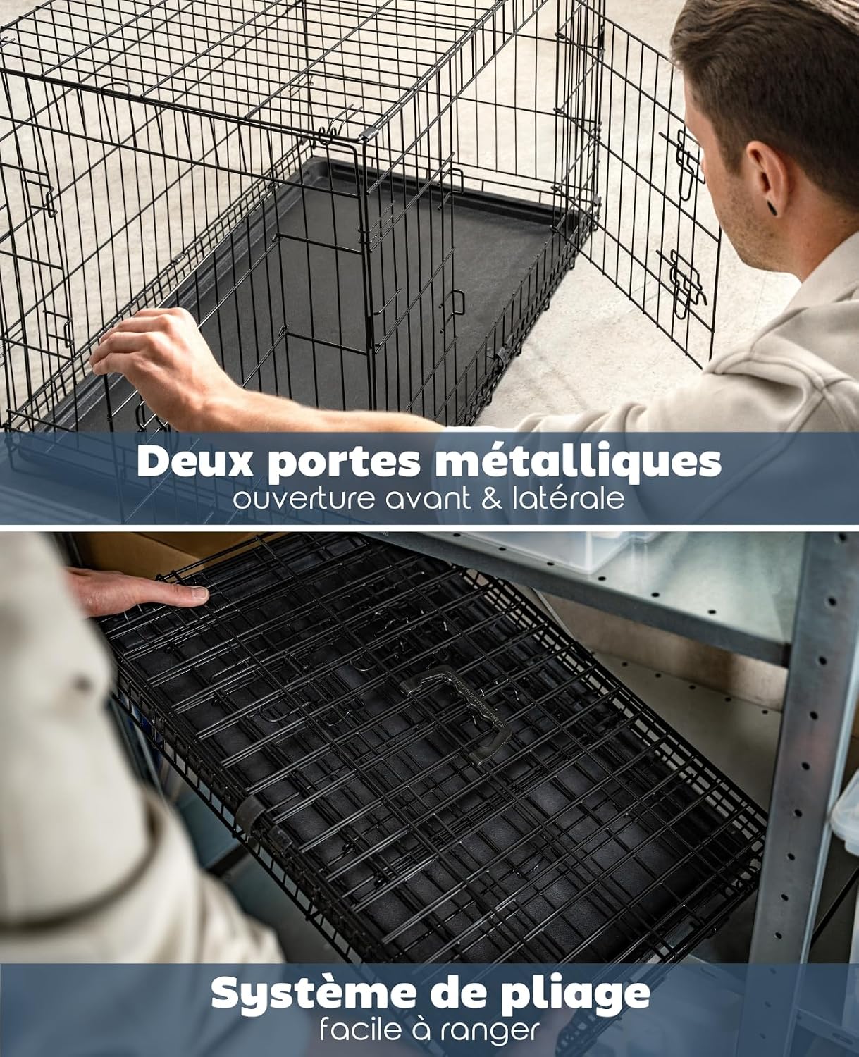 Thumbnail 3 de Lionto Caisse de Transport pour Chiens et Chats – Cage Polyvalente avec bac en plastique hygiénique et cloison, 106x71x77 cm, noir