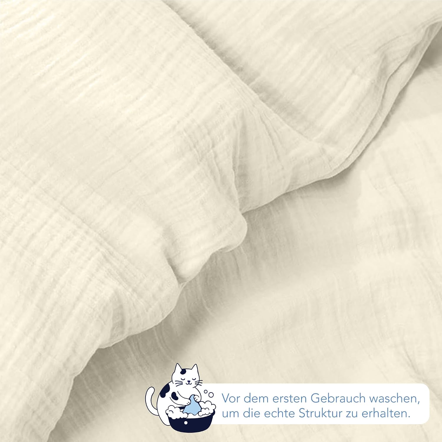 Detalle 2 de Dreamzie Baby Bettwäsche 80x80 cm + Kissenbezug 35x40 cm – Musselin aus 100% Baumwolle, OEKO-TEX, atmungsaktiv & weich, Creme