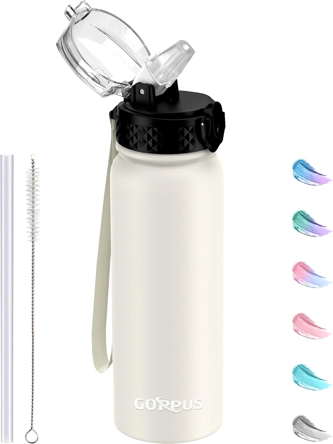 Detalle de GOPPUS 600ml Stainless Steel Water Bottle with Straw – Double Wall Insulation, Leakproof Flip Top Lid