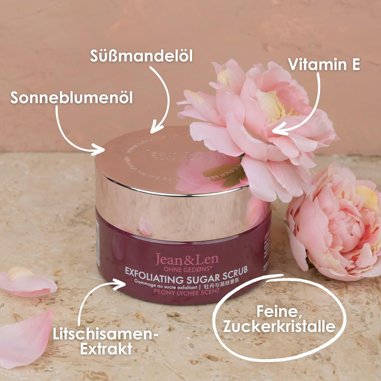 Thumbnail 2 de Jean & Len Exfoliating Sugar Scrub Peony & Lychee – Zucker-Öl-Peeling, 200 ml