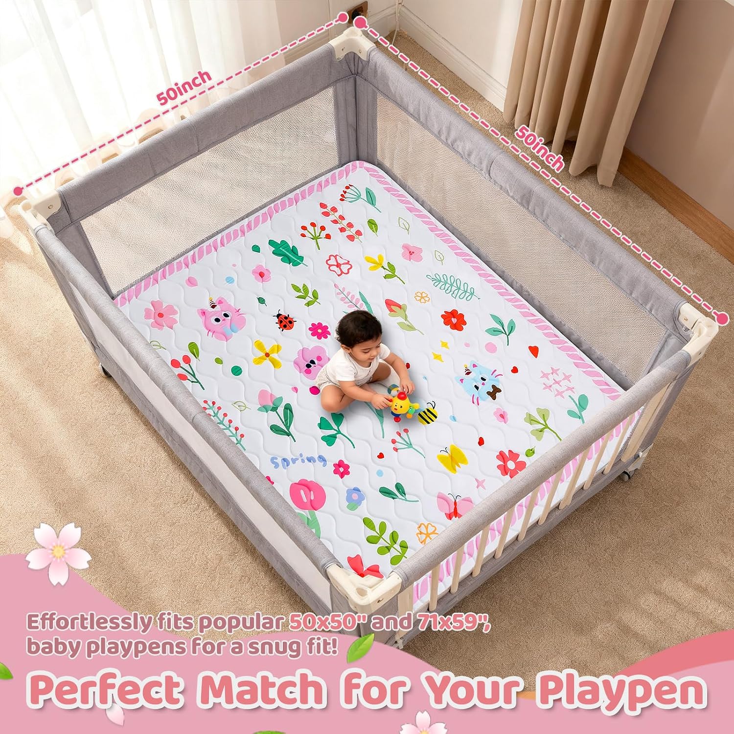 Detalle de RONGFA Baby Play Mat, 50 x 50-Inch Foam Pad, Non-Slip, Flower