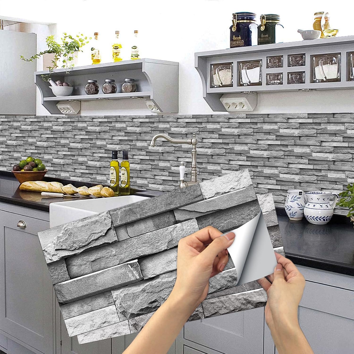 Detalle de 24 Sheets Grey Tile Stickers Peel and Stick