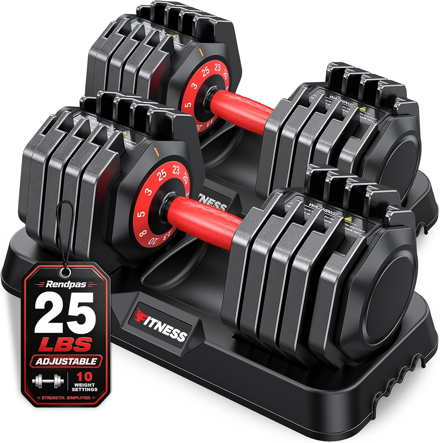 Detalle de Rendpas Adjustable Dumbbells, Quick-Lock Pair with Anti-Slip Handles, 5–25 lb