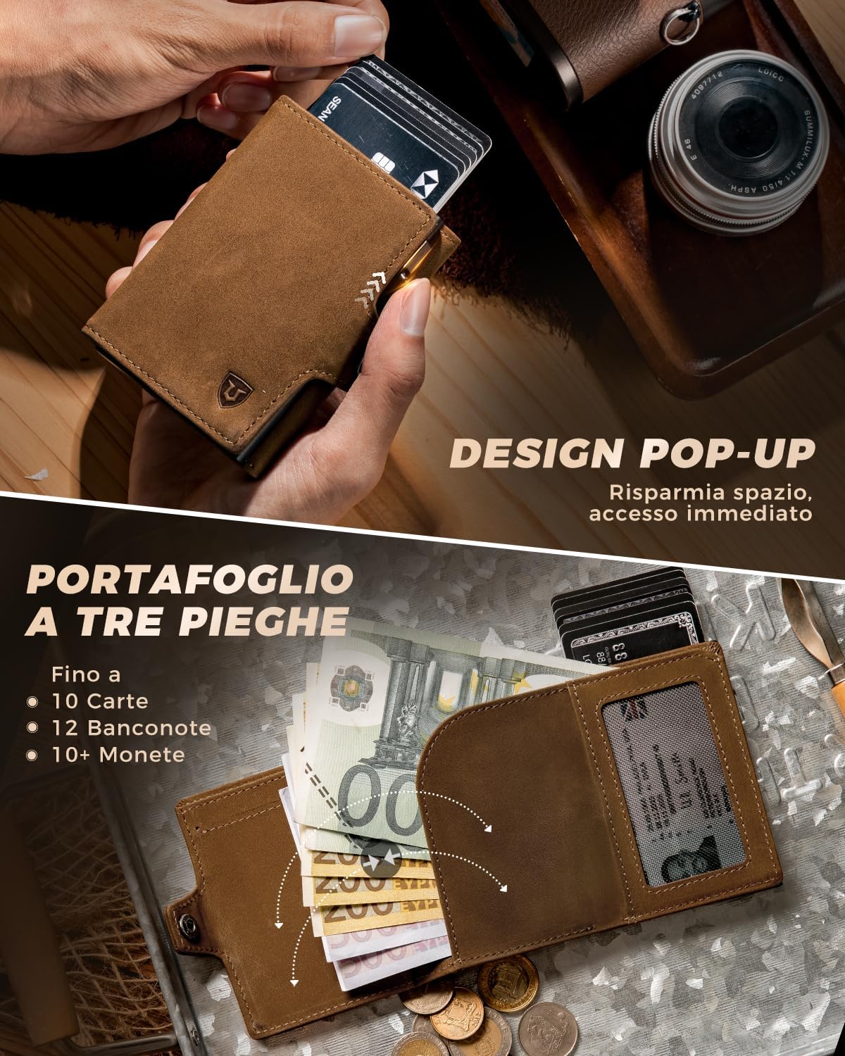 Thumbnail 2 de LORZOR Portafoglio uomo slim con portamonete XXL e protezione RFID (pop-up)