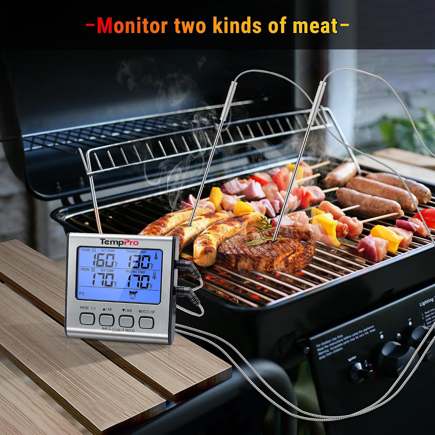 Thumbnail 1 de ThermoPro TP17 Dual-Probe Digital Meat Thermometer with Backlit LCD and Timer