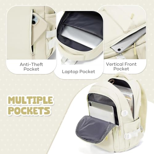 Thumbnail 4 de HYC00 School Bag for Teenagers – 20L, 14-Inch Laptop, Water-Resistant Beige Rucksack
