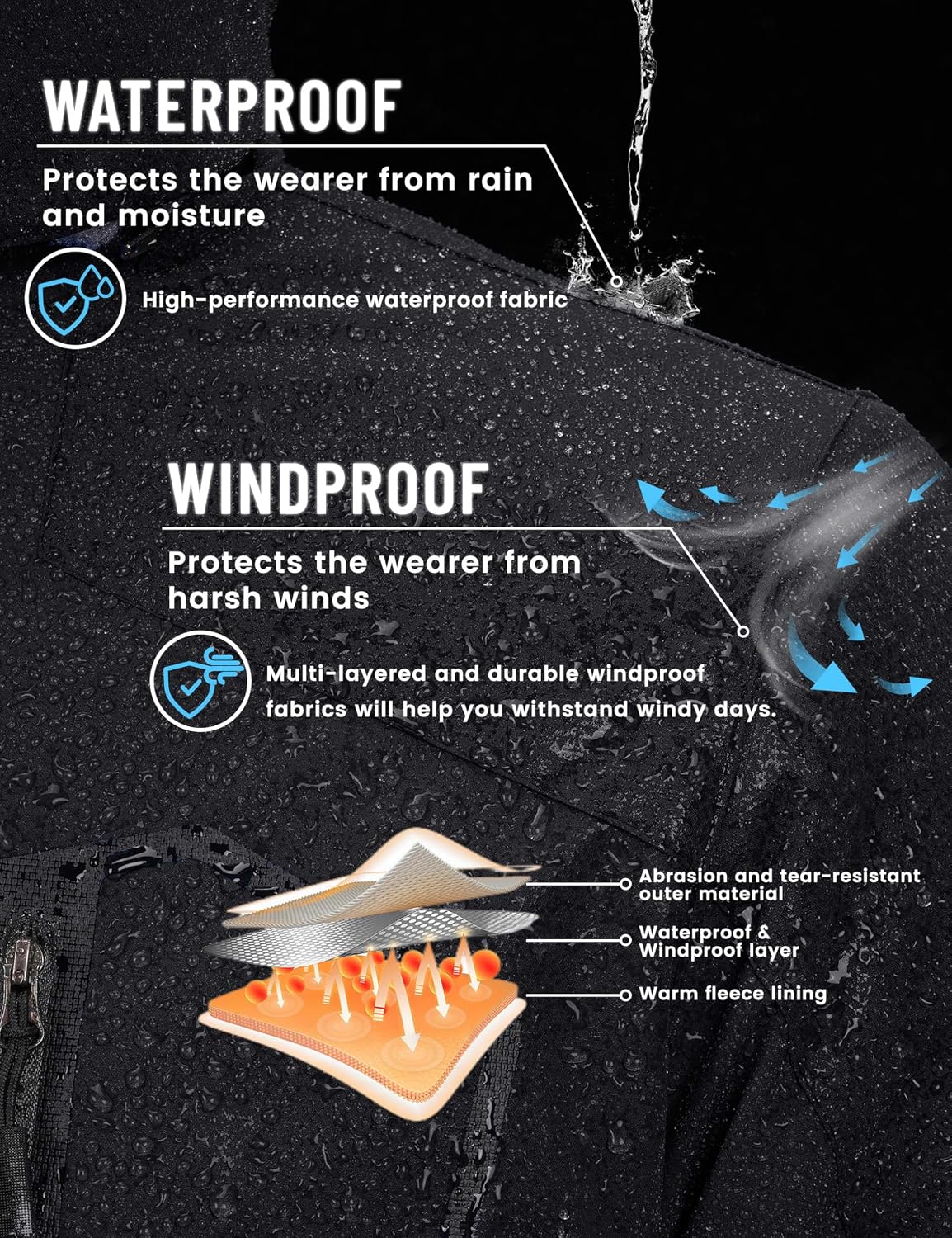 Thumbnail 2 de TACVASEN Men's Waterproof Fleece Mountain Jacket – Windproof Ski jacket