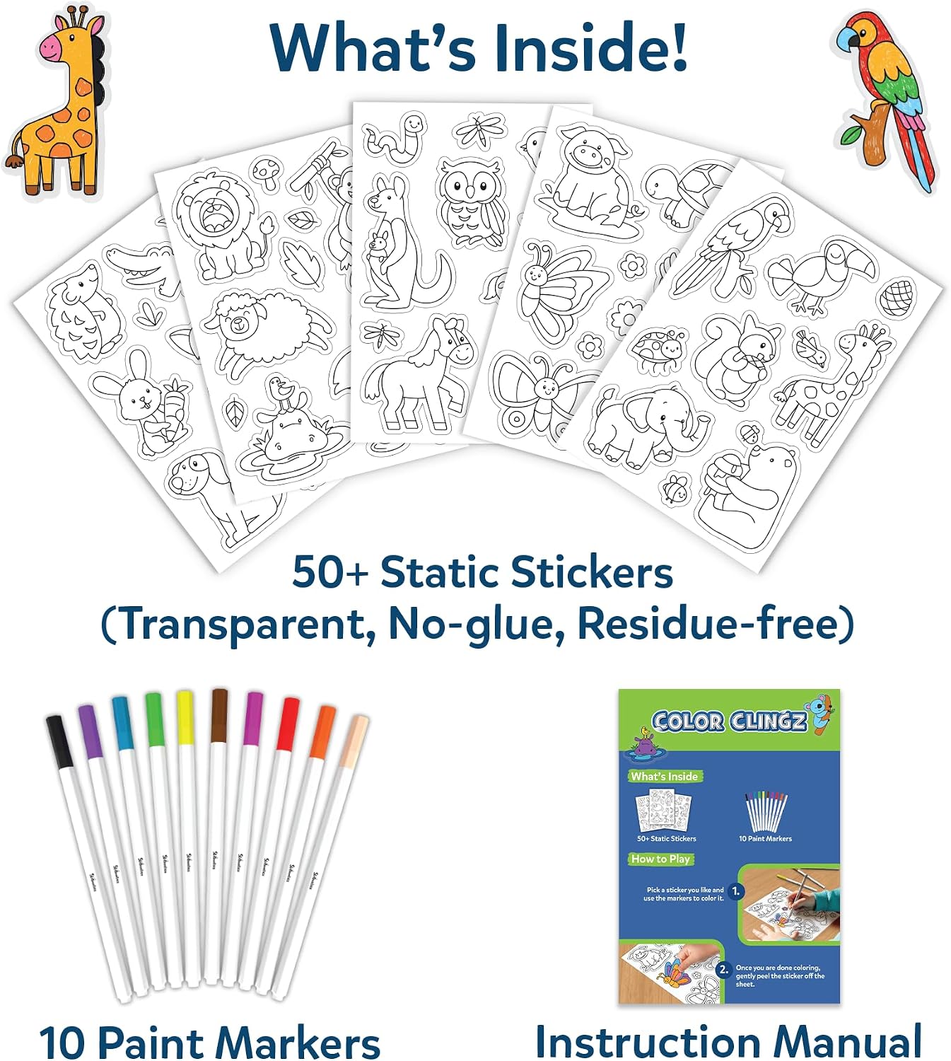 Detalle de Skillmatics Color Clingz Animals: 50+ Reusable Static Stickers for Mess-Free Cling Art (Ages 3–7)