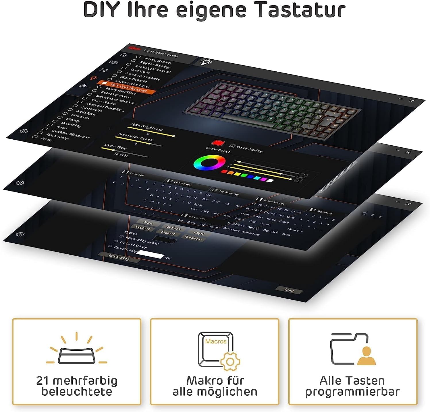 Thumbnail 4 de RK ROYAL KLUDGE RK84-DE 75% meccanica TKL Bluetooth 2,4 GHz RGB con switch marroni (RK84-DE)