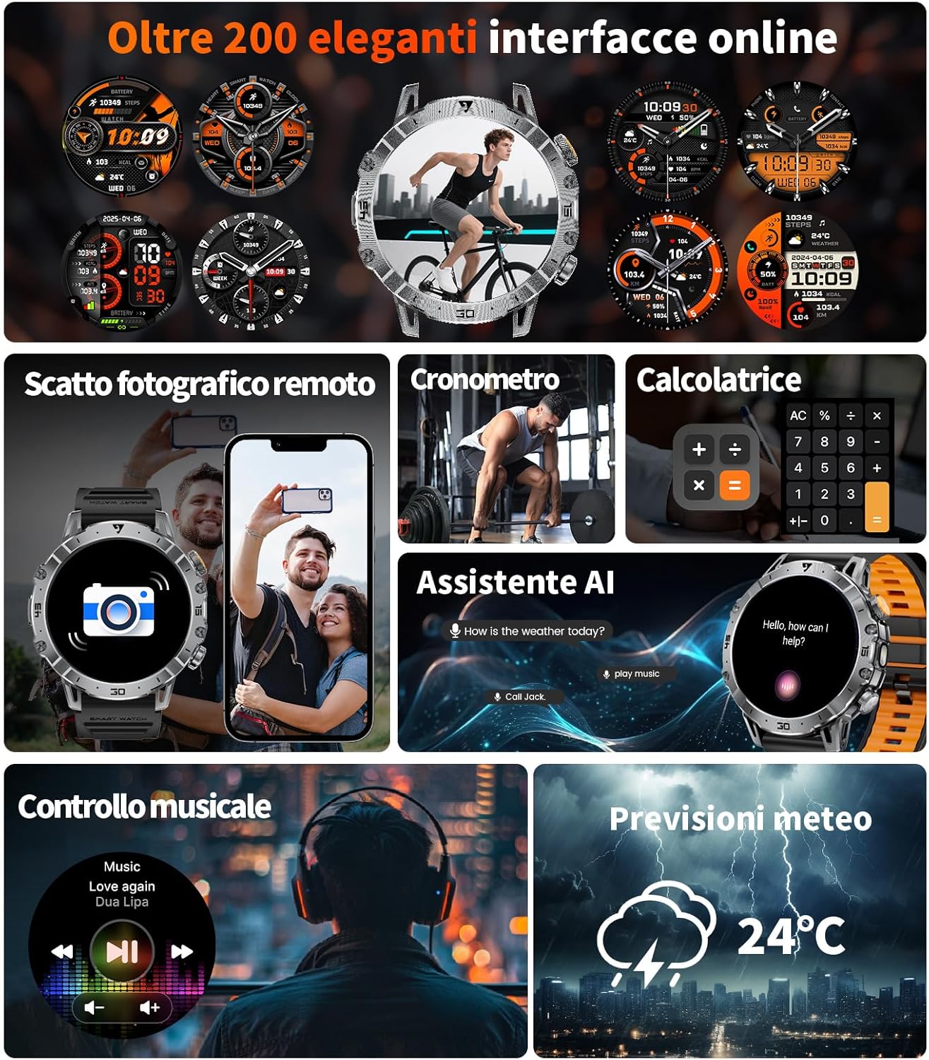 Thumbnail 5 de LIGE 1000mAh Smartwatch Uomo Militare – Orologio con 1.7'', Chiamate Bluetooth e 110+ Modalità Sportive